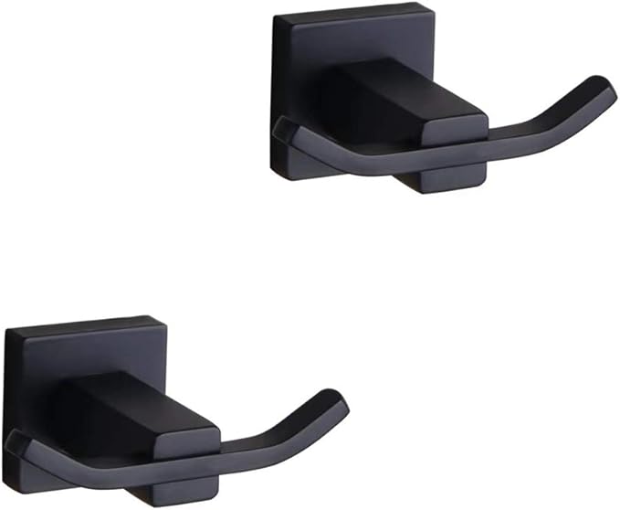 GERZWY Bathroom Matte Black Coat Hook SUS 304 Stainless Steel Double Towel/Robe Clothes Hook for Bath Kitchen Contemporary Hotel Style Wall Mounted 2 Pack EG1508-BK