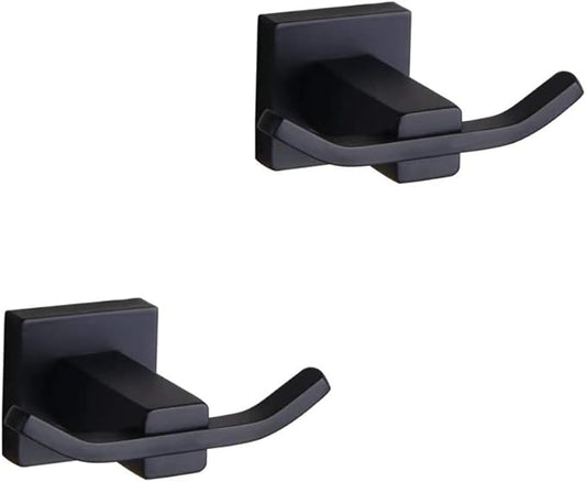 GERZWY Bathroom Matte Black Coat Hook SUS 304 Stainless Steel Double Towel/Robe Clothes Hook for Bath Kitchen Contemporary Hotel Style Wall Mounted 2 Pack EG1508-BK