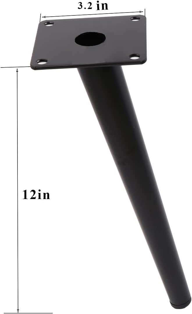 Oblique Furniture Leg 12 Inch, Slant Tapered Metal Coffee Table Legs 4pcs, Mid Century Modern Sofa Cabinet Feet Black for Home DIY Project