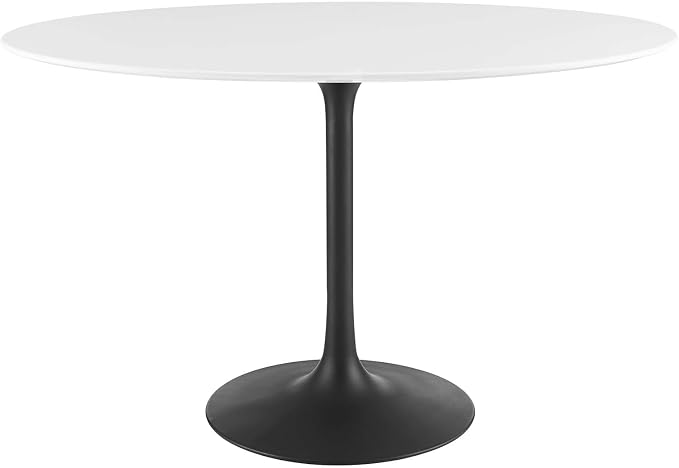 Modway Lippa 48" Oval-Shaped Mid-Century Modern Dining Table with White Wood Top and Black Base