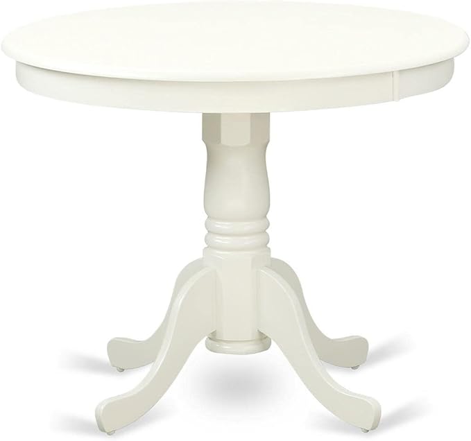 East West Furniture ANT-LOK-TP Antique Mid-Century Modern Dining Table - a Round Dining Table Top with Pedestal Base, 36x36 Inch, Linen White & Oak