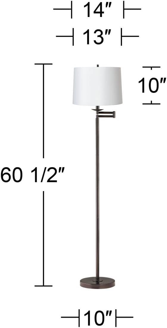 360 Lighting Modern Adjustable Swing Arm Floor Lamp Standing 60.5" Tall Classic Bronze Brown Metal Thin Profile White Hardback Drum Shade Decor for Living Room Reading House Family Bedroom