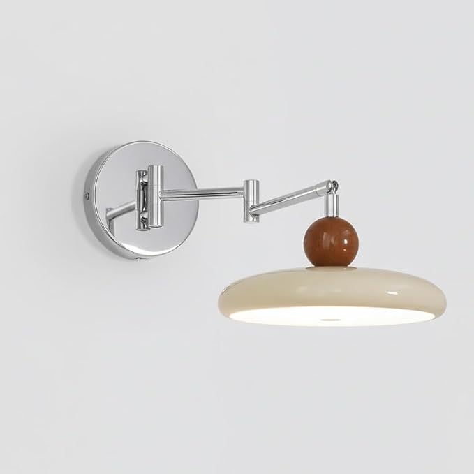 Mid-Century Modern Swing Arm Wall Sconce, Retro Space Age Adjustable Wall Lamp, Double Jointed Task Light for Bedroom Bedside, Reading Nook, Home Office, Study.(Beige)