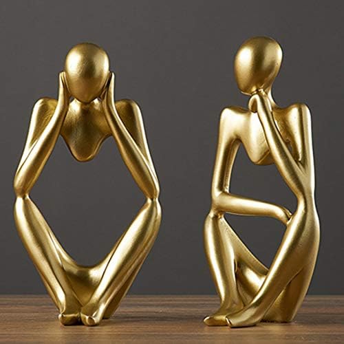 Asng Resin Thinker Style Abstract Sculpture Statue Collectible Figurines Home Office Bookshelf Desktop Decor (Gold, Think Deeply,Large)