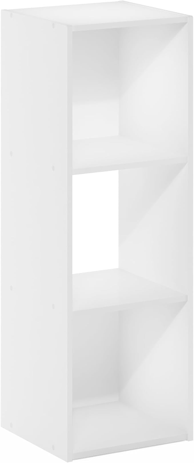 Furinno PELLI Book Shelf, 3-Cube Bookshelf with Open & Closed Back Cubes, 3 x 1 Storage Organizer Cabinet, 11.6 x 12.2 x 35.9, for Living Room, Bedroom, Home Office, White