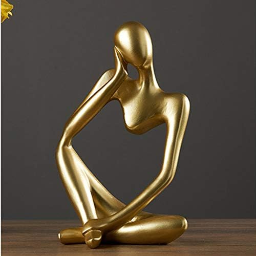 Asng Resin Thinker Style Abstract Sculpture Statue Collectible Figurines Home Office Bookshelf Desktop Decor (Gold, Left,Large)
