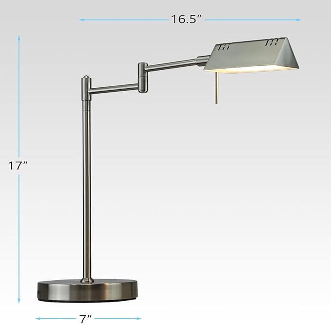 O'Bright LED Pharmacy Table Lamp, Full Range Dimming, 12W LED, 360 Degree Swing Arms, Desk, Reading, Craft, Work Lamp, ETL Tested, Brushed Nickel