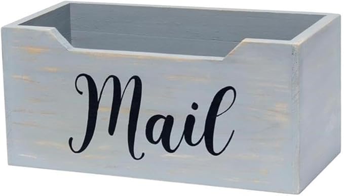 Elegant Designs HG2010-GMB Rustic Farmhouse Wooden Tabletop Black Script Word Mail Organizer Box, Letter Holder Office Accessories Décor, Gray Wash