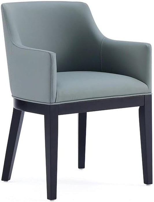 Manhattan Comfort Gansevoort Modern Faux Leather Dining Chair with Arms, Leatherette Upholstery on Solid Beech Wood Frame, Accent Furniture for Kitchen Table or Office, Set of 1, Pewter