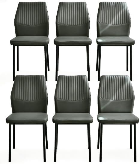 Dining Chairs Set of 6, Dark Grey PU Leather Dining Chairs, Comfortable Upholstered Armless Kitchen Chairs with Black Metal Legs for Living Room, Dining Room, Kitchen