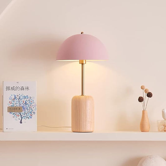 Pink Desk Lamp for Girls Room Modern Mushroom Table Lamp Mushroom Desk Lamp Retro Mid Century Table Lamp with Dome Shade Nordic Minimalist Beside Reading Lamp for Bedroom Study Office