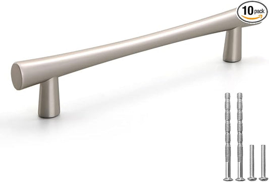YAGU 10 Pack Satin Nickel Cabinet Pulls 5 Inch Hole Center Kitchen Drawer Handles Brushed Silver Zinc Alloy Hardware for Dresser Wardrobe Closet Bathroom Cupboard, 6.6" Overall