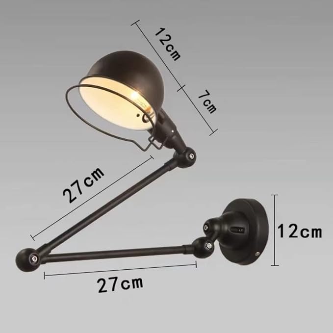 Retro Extendable Wall Lighting Fixture Swing Arm Long Wall Sconces with Adjustable Head Rotated Lamp Arm Reading Light for Study Bedroom Bedside Lamp