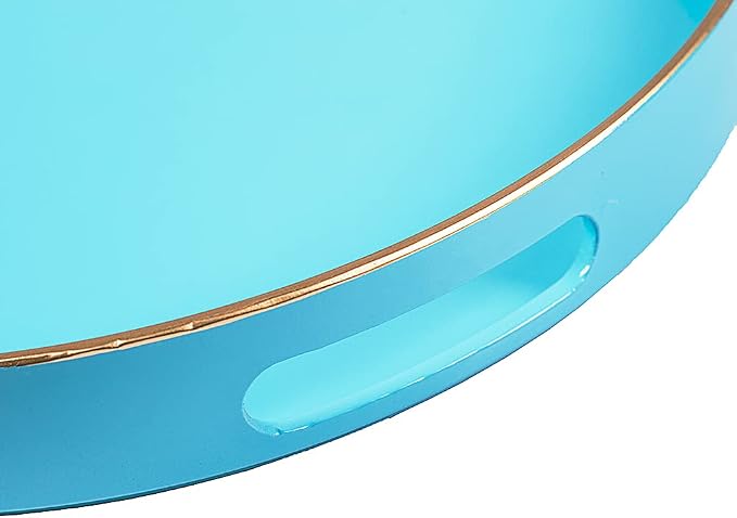 MAONAME 13-inch Light Blue Round Tray, Modern Decorative Tray for Coffee Table, Blue Serving Tray with Handles, Plastic Circle Tray for Ottoman, Bathroom, Decor