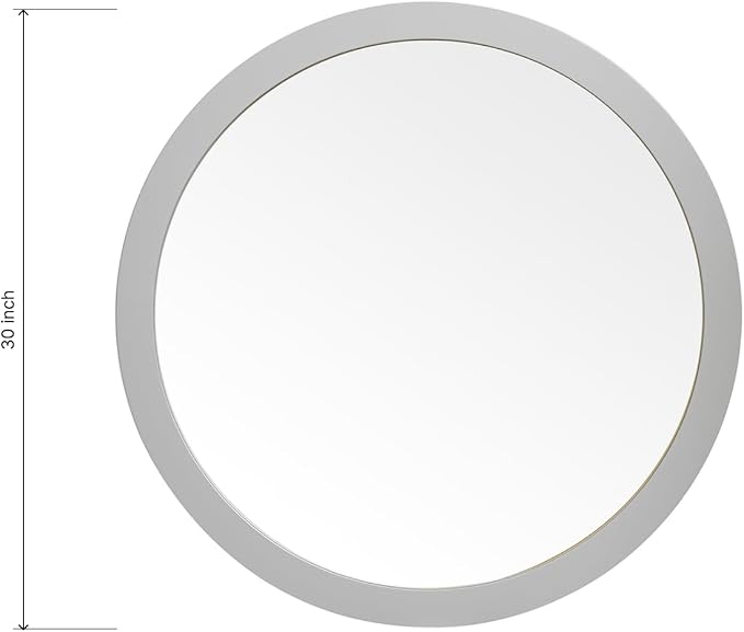 ARIEL Round Wooden Mirror 30" in Grey, Wood Circle Wall Mirror for Bathroom, Vanity, Entryway & Living Room Decor, Farmhouse Style