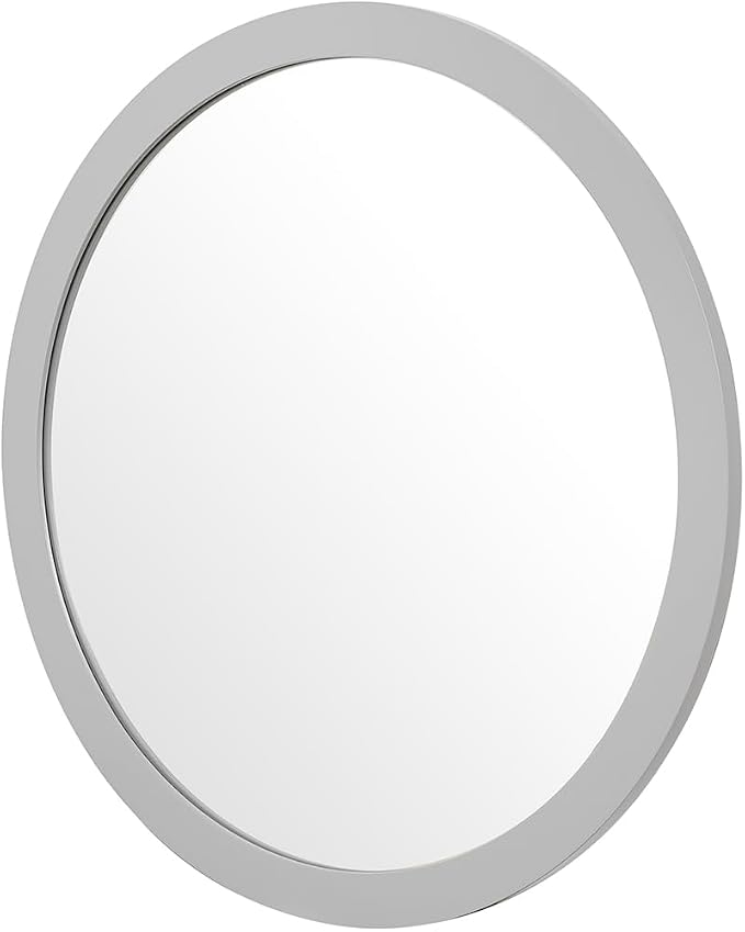 ARIEL Round Wooden Mirror 24" in Grey, Wood Circle Wall Mirror for Bathroom, Vanity, Entryway & Living Room Decor, Farmhouse Style