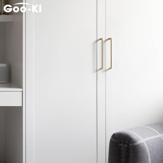 Goo-Ki Shinging Gold Cabinet Pulls with 5''(128mm) Hole Centers, Modern Style Zinc Alloy Cabinet Handles for Dresser,Wardrobe,Cupboard- 2 Pack