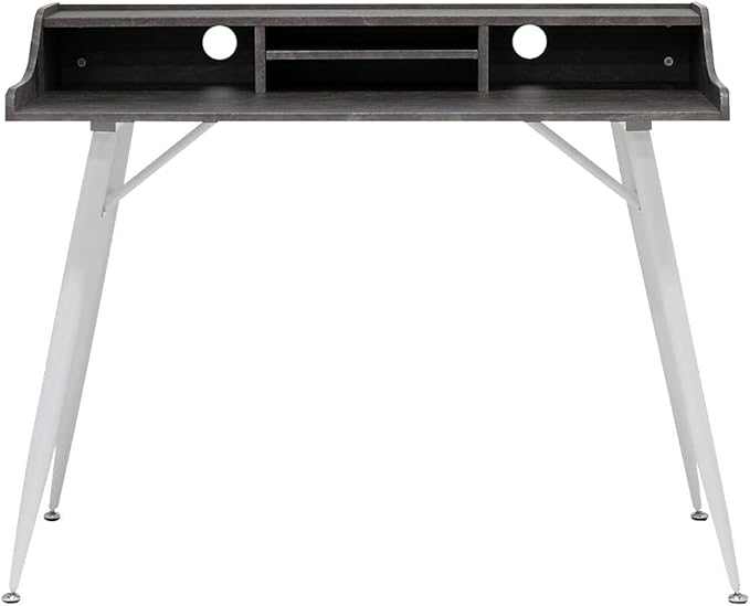 Calico Designs Woodford 45” Wide Modern, Secretary, Writing, Desk with Low Storage Hutch and Whtie Metal Tapered Legs in Marbled Dark Grey, White
