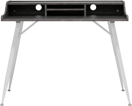 Calico Designs Woodford 45” Wide Modern, Secretary, Writing, Desk with Low Storage Hutch and Whtie Metal Tapered Legs in Marbled Dark Grey, White