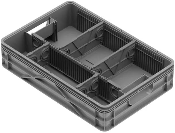 SIDIO Quarter Crate 4 Pack of Stackable Storage Bins - Organizer Bins with Dividers for Garage Organization, Home Storage - Heavy Duty Plastic Containers - 19.16” x 12.75”x 4.57” (Gray)