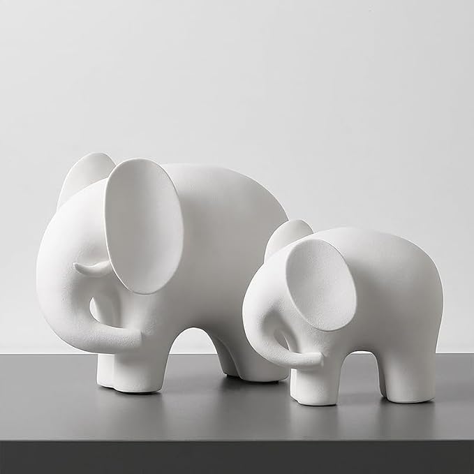Modern Simple Ceramic White Elephant Living Room Home Office Decoration (Large White Elephant)