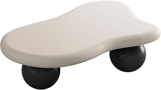 47" Modern Coffee Table Cloud Shape Low Center Table Cute Irregular Indoor Tea Table with 3 Ball Legs for Living Room Small Space