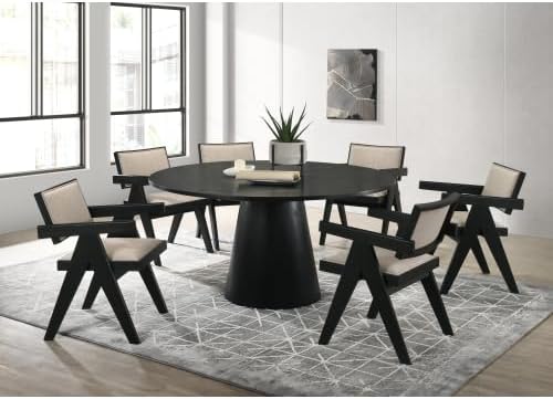 59" Black Round Dining Table, Mid-Century Modern Round Kitchen Table for 4-5 6 8 People, Large Dining Table for Home Dining Room Kitchen Living Room Restaurant Furniture