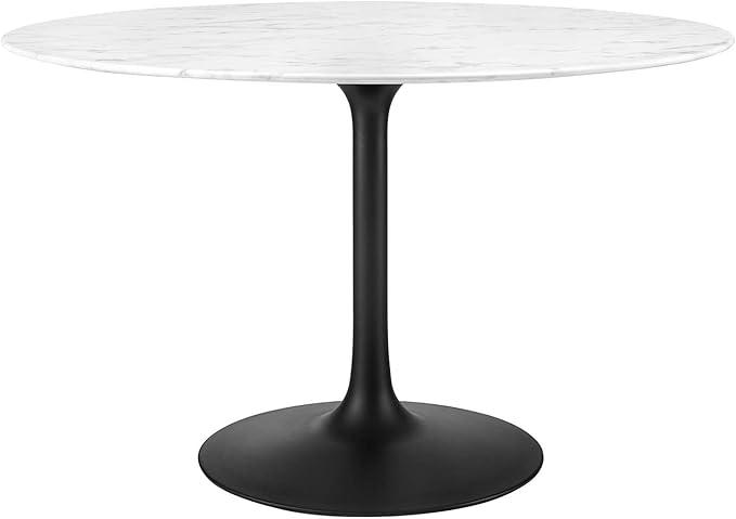 Modway Lippa 47" Round Artificial Marble Dining Table, Top, Black Base