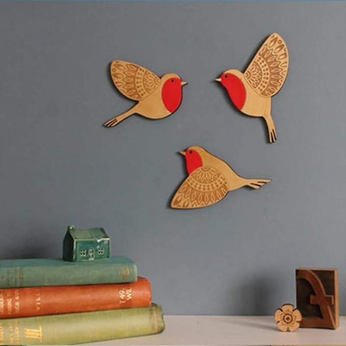 3Pcs Wooden Bird Wall Decor Art Vintage Gothic Home Decor Living Room Bathroom Kitchen Decorations Indoor Outdoor Gift (B)
