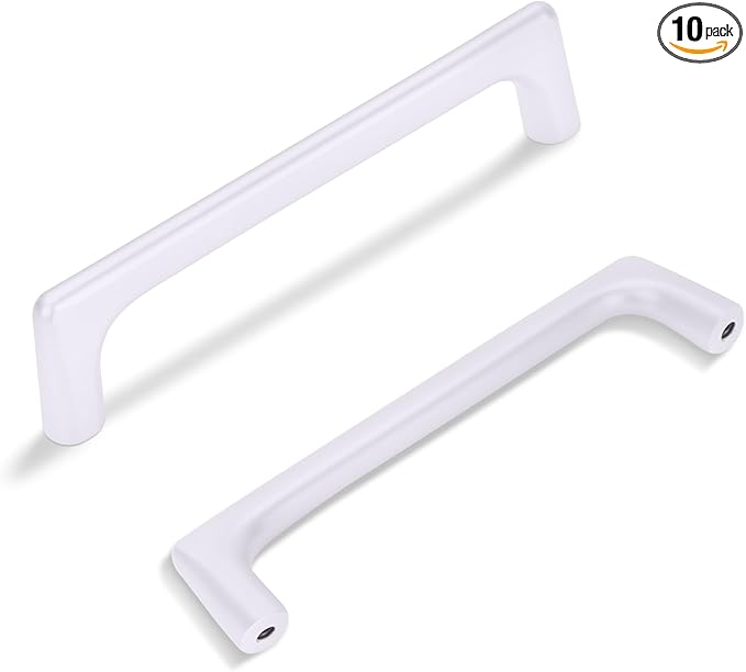 Lardmon 10 Pack Matte White Modern Cabinet Pulls 5 Inch(128mm) Hole Center Timeless Drawer Pulls Vanity Pulls Classic Solid Kitchen Cabinet Handles Hardware for Dresser, 5.4 Inch(138mm) Total Length