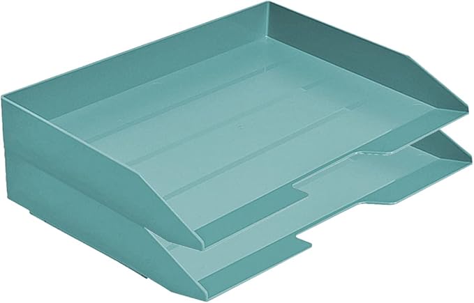Acrimet 2 Tier Paper Organizer Letter Tray – Plastic Stackable Desk File Organizer, Side Load Paper Sorter for Letter/A4 Office File Folder Holder – Solid Green