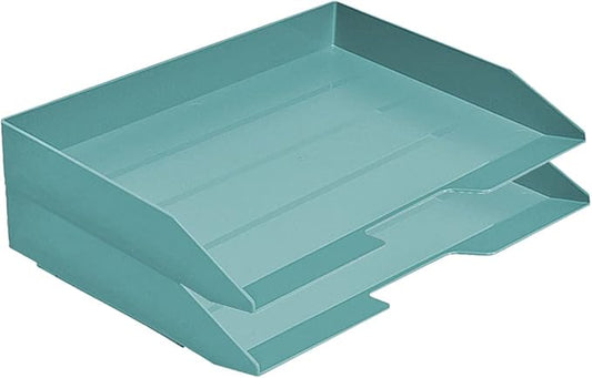 Acrimet 2 Tier Paper Organizer Letter Tray – Plastic Stackable Desk File Organizer, Side Load Paper Sorter for Letter/A4 Office File Folder Holder – Solid Green