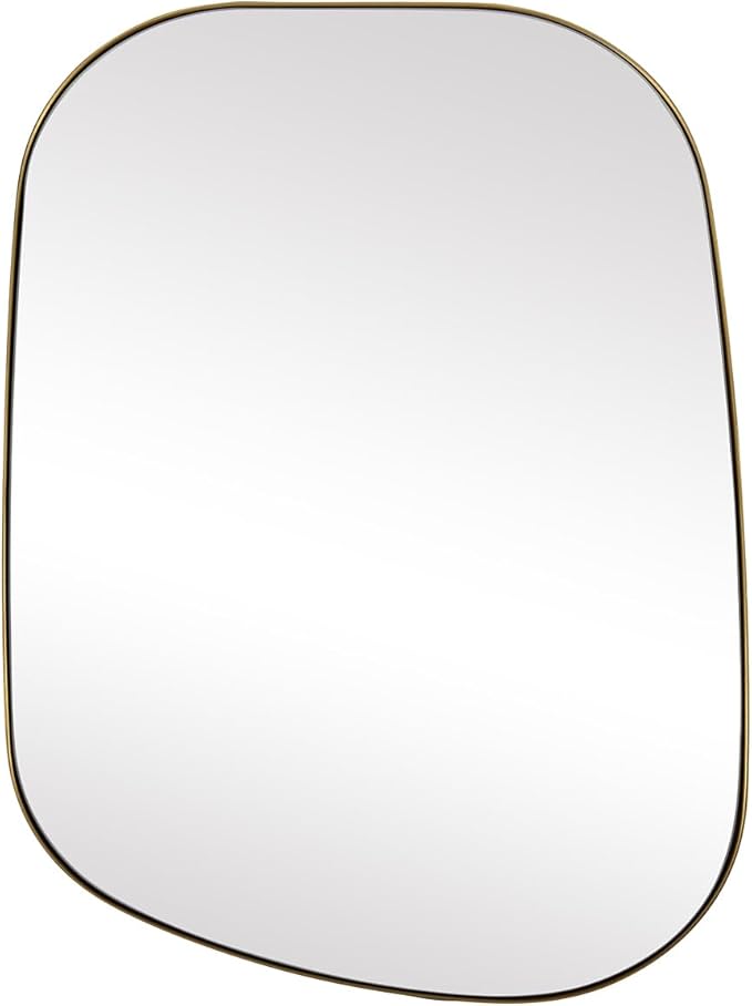 ANDY STAR 30"x40" Asymmetrical Wall Mirror，Brushed Gold Irregular Bathroom Mirror with Stainless Steel Metal Frame, Large Wall-Mounted Mirror for Bathroom, Entryway (Horizontal/Vertical)