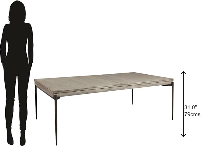 Hekman Furniture Rectangle Dining Table Gray Finish, Natural Mango Wood Spacious Workspace Top Extendable Design, Forged Iron Base & Frame Modern Dining Room Furniture Best for Home Decor