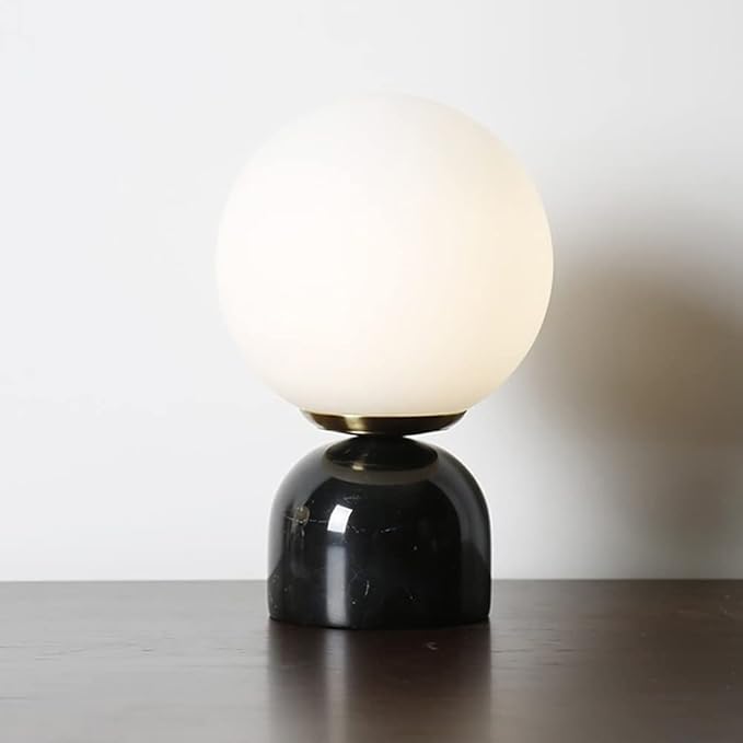 Meefad Globe Bedside Lamp, Modern Cute Night Light with Glass Shade, Marble Base, Small Table Lamp for Bedroom - Black