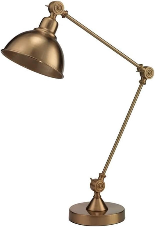 Eden Home 1-Light Traditional Metal Table Lamp, Adjustable Hood 6.5 in Diameter, Brass Finish, Adjustable Height 23-30.5 in, Elegant Desk or Workspace Lamp, Directional Lighting