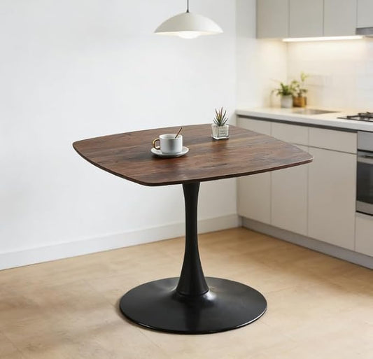 31.5" Walnut Tulip Table, Square Dining Table for 4, Mid Century Walnut Kitchen Table with Metal Pedestal for Cafe, Living Room, Small Space