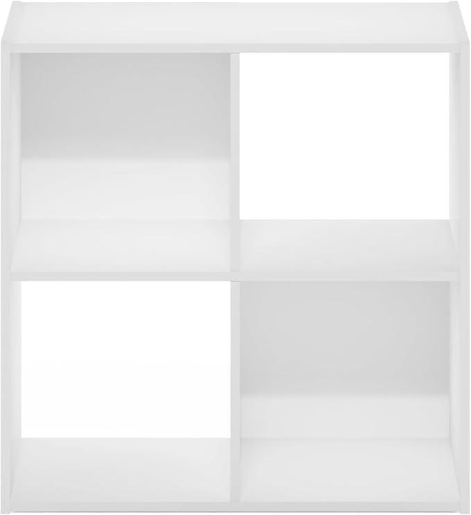 Furinno PELLI Book Shelf, 4-Cube Bookshelf with Open & Closed Back Cubes, 2 x 2 Storage Organizer Cabinet, 11.6 x 24.2 x 24.2, for Living Room, Bedroom, Home Office, White