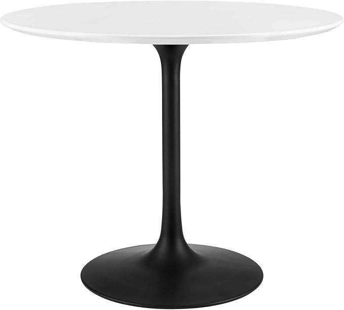 Modway Lippa 36" Round Wood Dining Table, White Top, Black Base