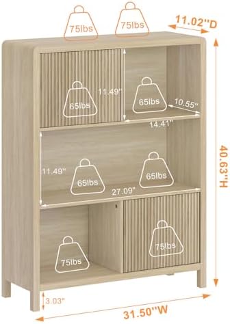 FATORRI 8 Cube Bookshelf with 4 Doors and 5 Cube Bookcase with 2 Doors for Home Office (Light Walnut)