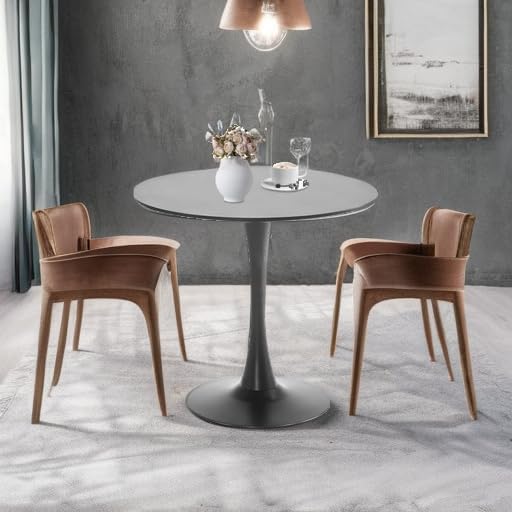 Black Round Dining Table, 31.5" Tulip Table Kitchen Round Dining Table for 2-4 People with MDF Table Top and Metal Pedestal Base, Mid-Century Leisure Table for Home, Dining Room, Cafe