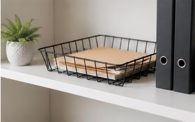 Set of 4 Black Paper File Letter Organizer Desk Metal Storage Organizer Office Paper Tray Letter Bin Basket Mail Inbox Classroom Desktop Home Office Supplies