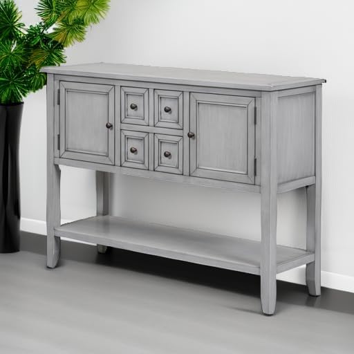 Merax Console Table with Storage Drawers, Rustic Storage Cabinet Entryway Table for Living Room, Antique Grey