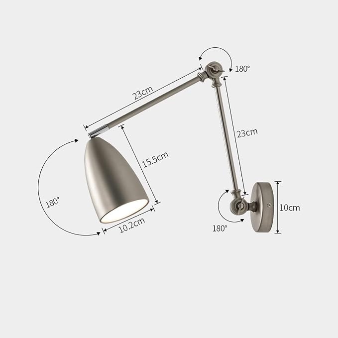 Adjustable Swing Arm Wall Sconce Reading Lamp, Retro Industrial Mounted for Bedroom Living Room Lighting Fixture
