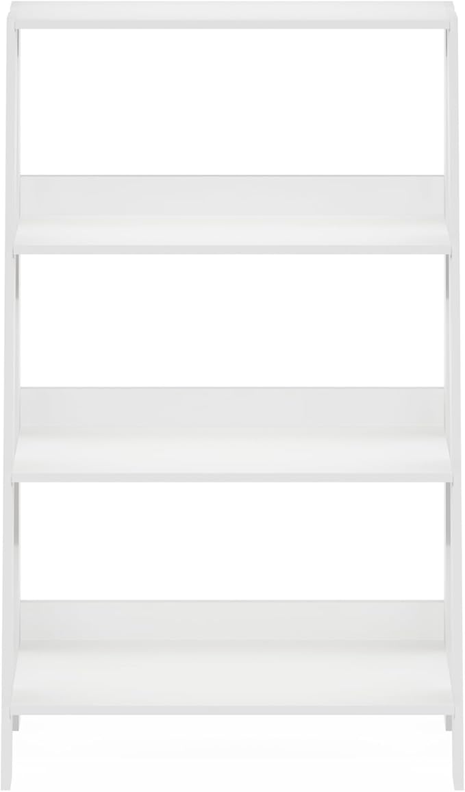 Furinno Ladder Book Shelf, 4-Tier Ladder Shelf, Open Design Bookshelf, Display Storage Bookcase, 10.9" x 23.6" x 38.4", Living Room, Home Office, White