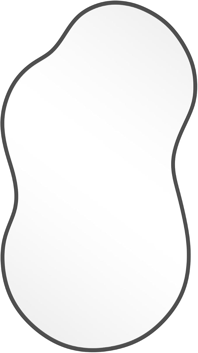 HOMECOOKIN 36" H x 20" W Irregular Wall Mirror, Asymmetrical Decorative Mirror with Black Aluminum Frame, Wavy Abstract Black Mirror, for Living Room, Bedroom, Bathroom, Entryway, Cloakroom