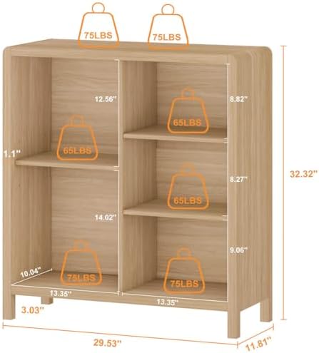 FATORRI 8 Cube Bookshelf with 4 Doors and 5 Cube Bookcase for Home Office (Light Walnut)