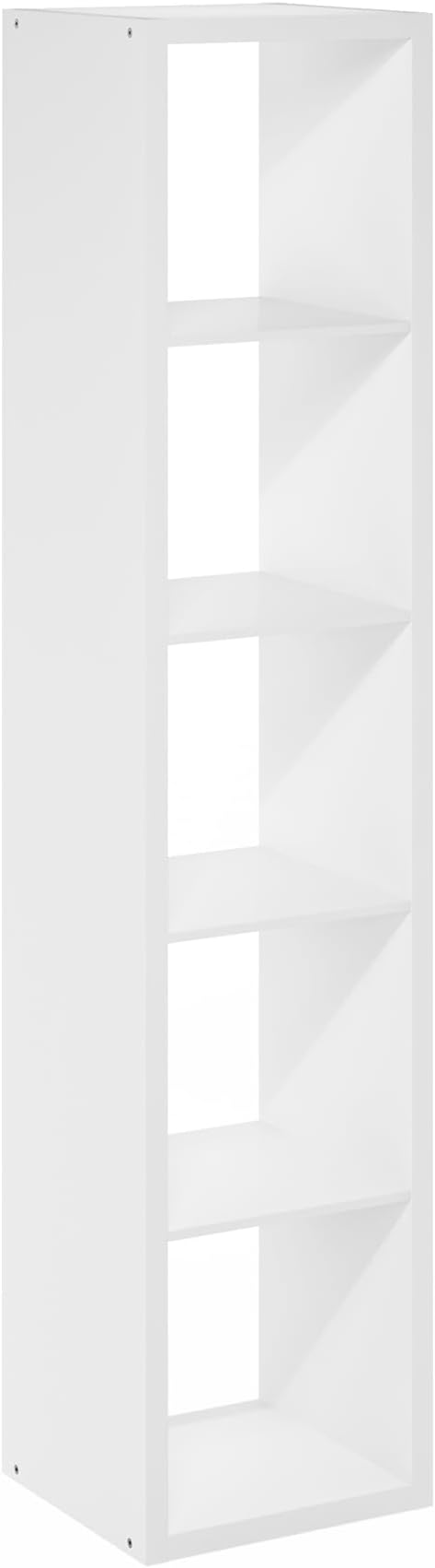 Furinno Cubicle Book Shelf, Vertical 5-Cube Bookshelf, Extra Thick Frame Horizontally & Vertically Reversible Bookcase with Open Back, 14.6" x 16" x 72", for Living Room, Bedroom, Home Office, White