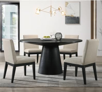 59" Black Round Dining Table, Mid-Century Modern Round Kitchen Table for 4-5 6 8 People, Large Dining Table for Home Dining Room Kitchen Living Room Restaurant Furniture
