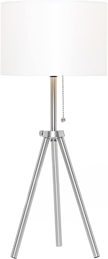 O’Bright Tripod Table Lamp, Adjustable in Height, 100% Metal Body with Linen Drum Shade, Bedside Lamp, Nightstand Lamp, Side Table Lamp for Living Room, Bedroom, Office, Brushed Nickel